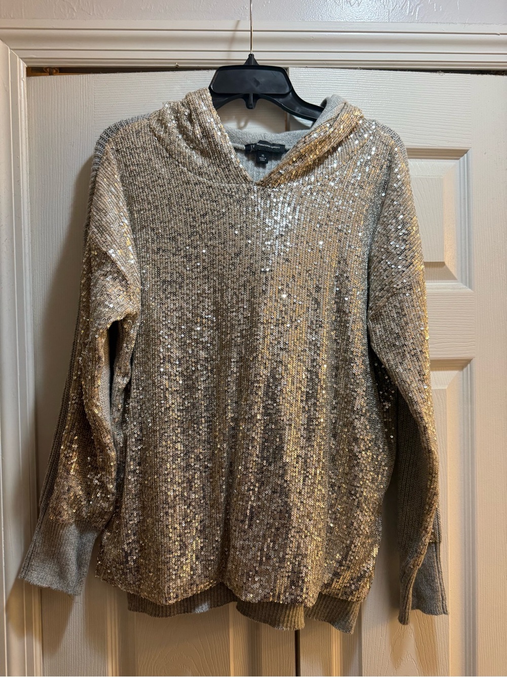 INC Co Sequin Hoodie Sweater - Silver Size L
